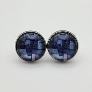 Denim Patchwork Stud Earrings